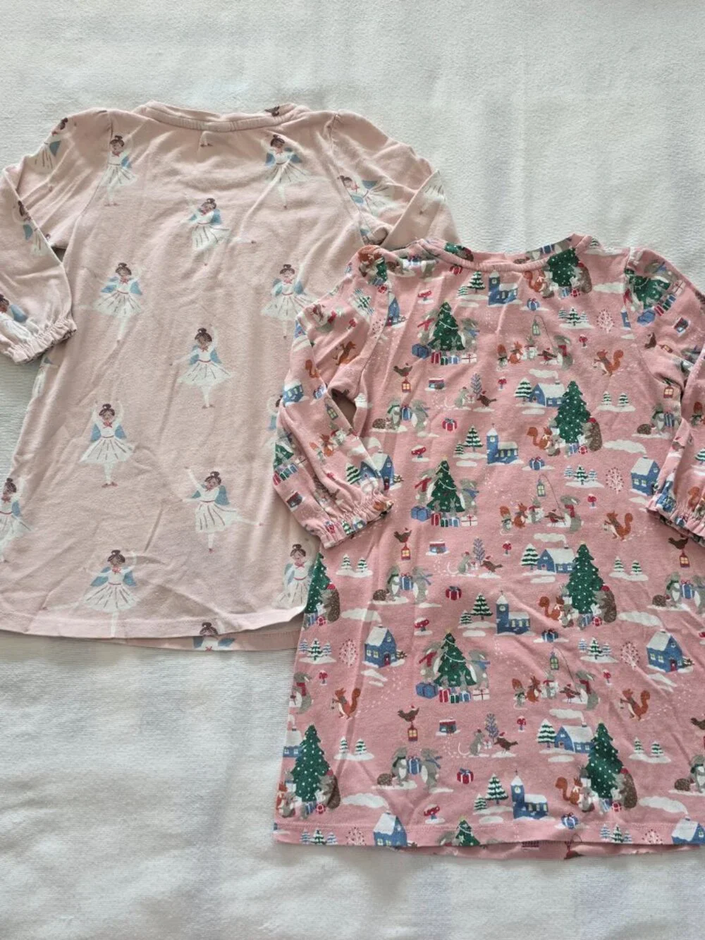 2-3Y Girls Mini Boden Long Sleeve Nightgown Bundle (Winter Village and Ballerina